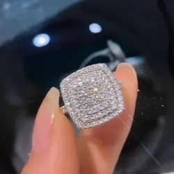 925 Silver New Romantic Geometric Square Stones AAA Cubic Zirconia Rings Trendy Luxury Wedding Bands Jewelry For Women