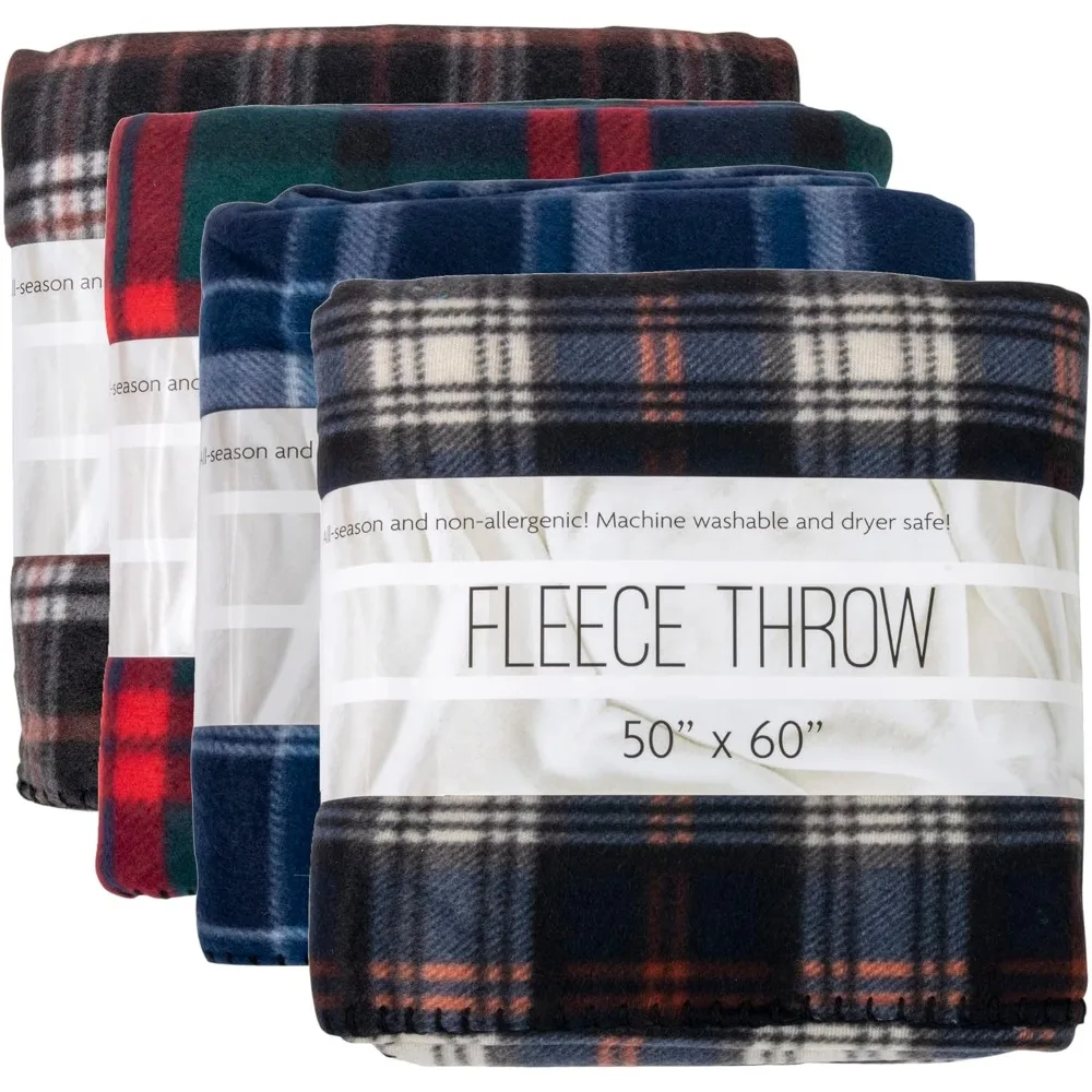 

24 Pack Bulk Plaid Sherpa Fleece Throw Blankets 50 x 60 for Wedding Guests, Homeless, Pets Plaid Fleece Throw Blankets Bulk