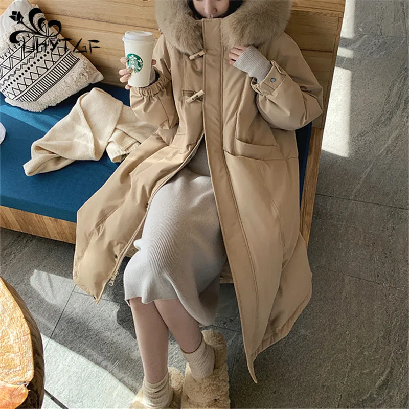 

Parkas Coat for Women Winter Jacket 2024 Long Sleeve Thicken Warm Jackets Loose Fur Collar with A Hood Zipper Down Padding Coats