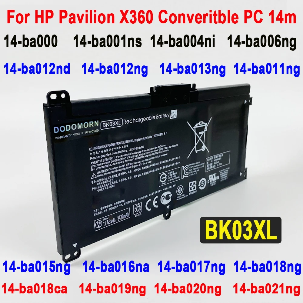 BK03XL Laptop Battery For HP Pavilion X360 Converitble PC 14m Series 14-ba018ca 14-ba019ng 14-ba020ng 14-ba021ng 14-ba015ng