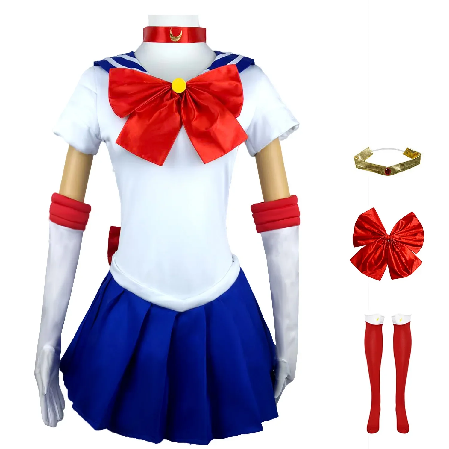 Anime Sailor Moon Cosplay Dress Bow Socks Tsukino Usagi Sailor Moon Halloween Carnival Cosplay SetAnime Stage Performance Outfit