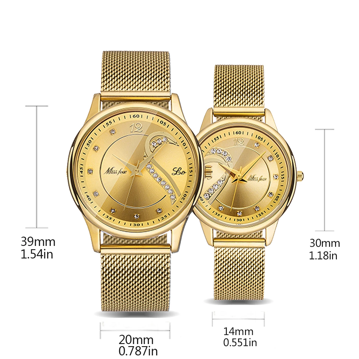 2024 Hot MISSFOX Casual Couple Watches Fashion Iced Quartz Clocks Simple Style Gold Wristwatch lovers Reloj Free Shipping