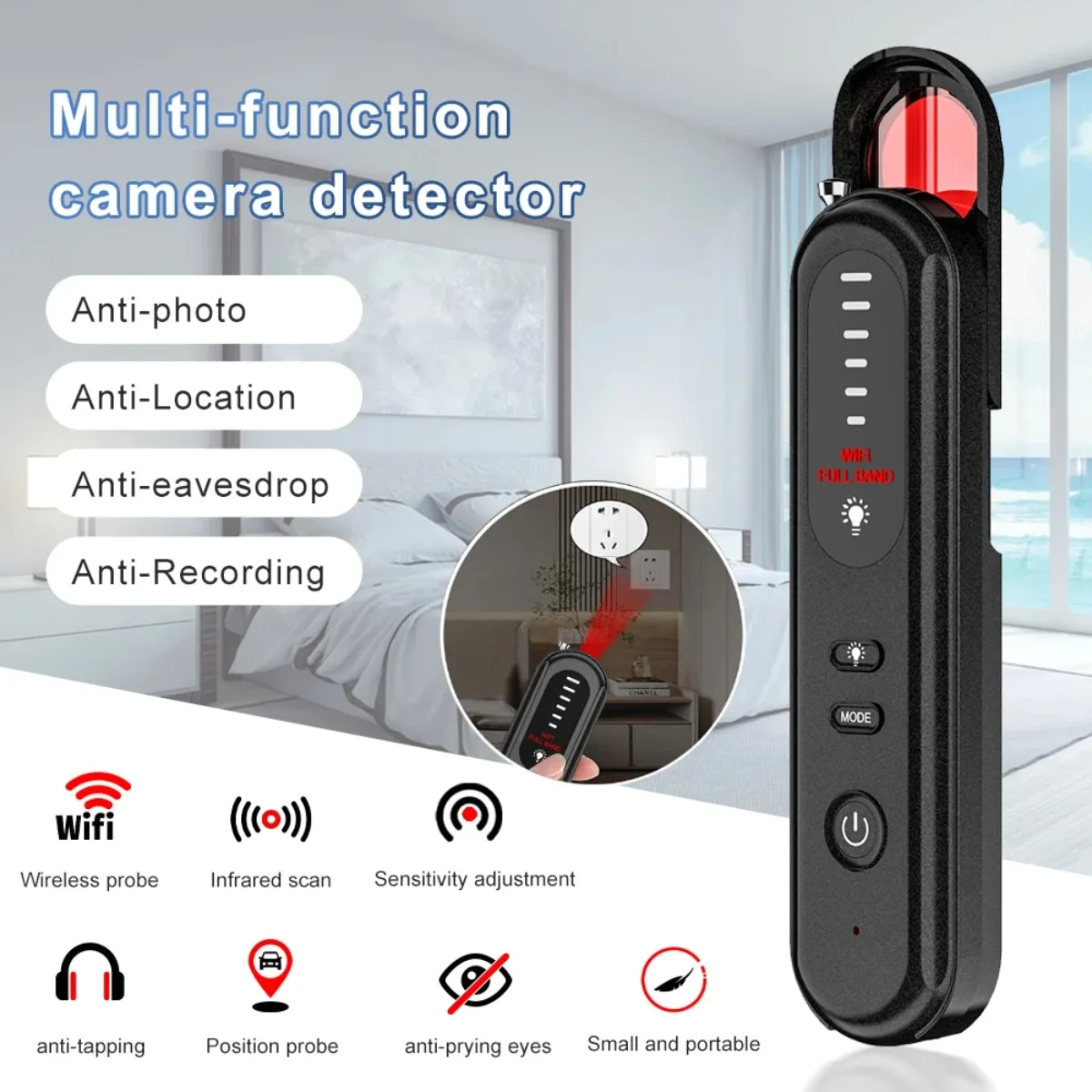 Detector de cámara oculta, rastreador GPS para coche, dispositivo de escucha, Bug RF, inalámbrico, todos los dispositivos de escáner de señal, protección de seguridad