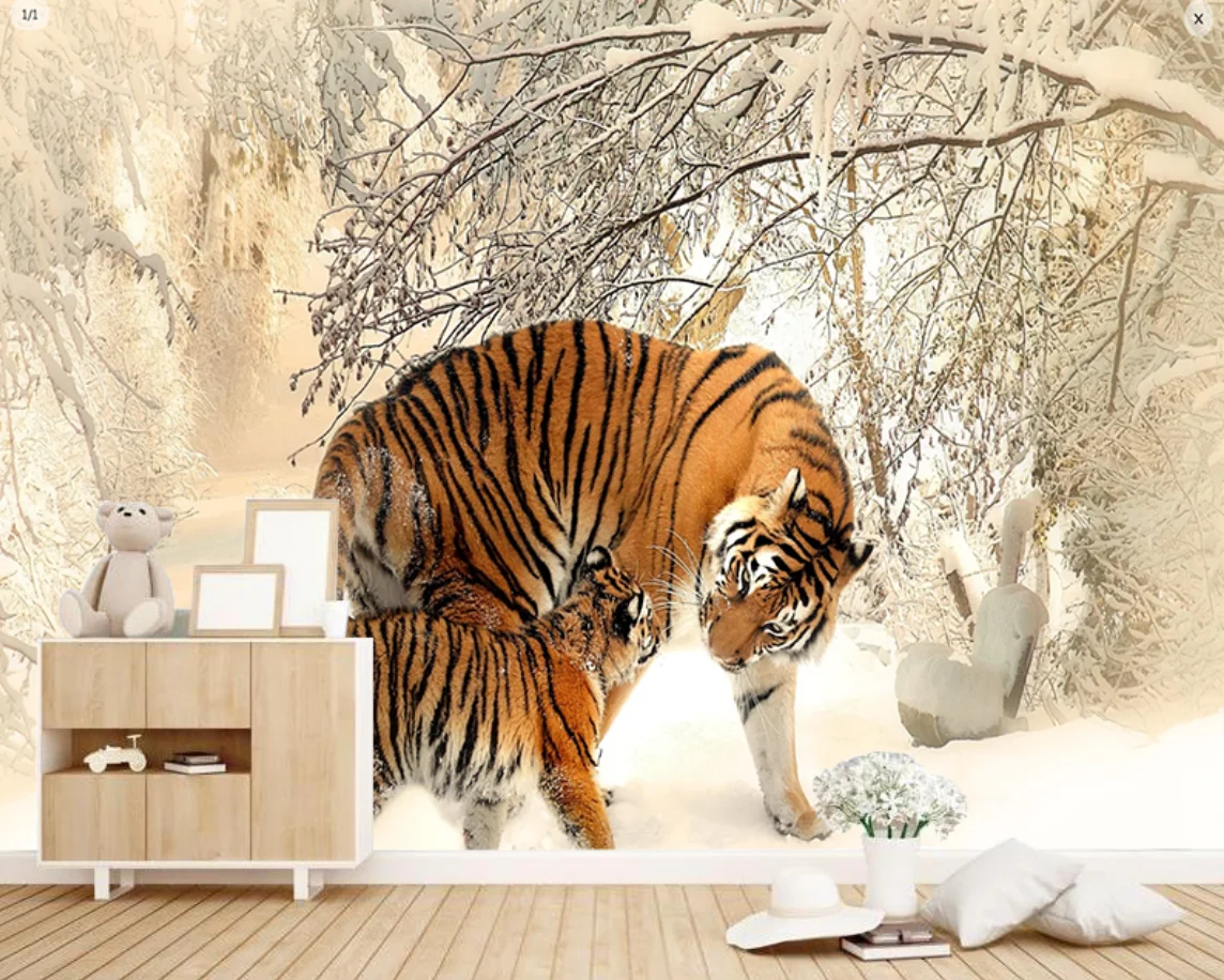 

Обои на заказ с зимним пейзажем, тигром, масляной живописью, настенное панно, декор для дома, гостиная, спальня, 3D обои