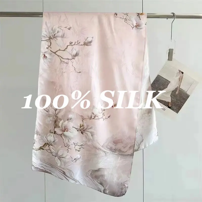 

100% натуральный шелковый шарф, женские шейные шарфы, женский платок, бандана, шаль, шарфы, длинная накидка, повязка на голову высокого качества, хиджаб