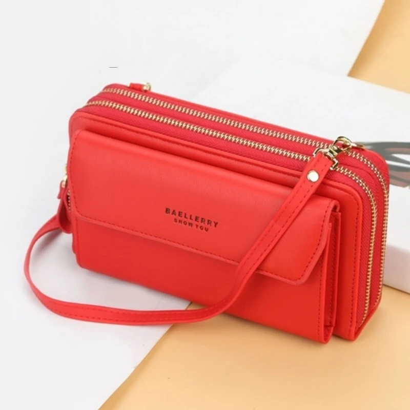 Women Long Wallet Korean Version Crossbody Bag Double Zipper Large Capacity Clutch Bag Shoulder Handbag Female Mobile Phone Bag