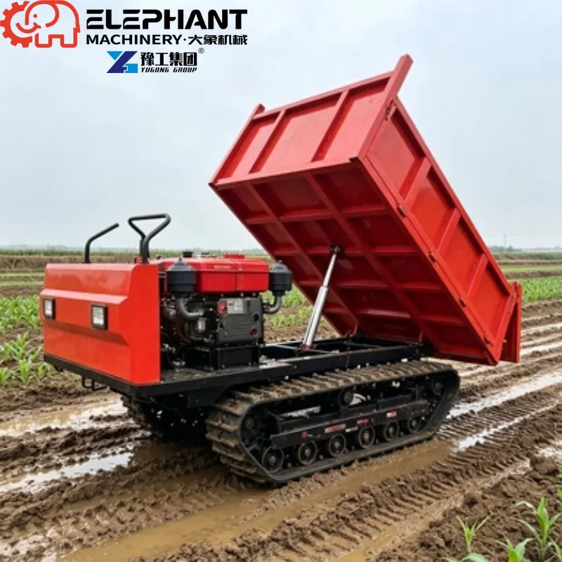 Tracked Transporter Detachable Side‑board Crawler Transporter, Flexible bucket space for farm crop and firewood transport