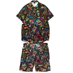 Camiseta de manga corta con estampado de grafiti psicodélico para hombre, conjunto de dos piezas, chándal, ropa de talla grande 4XL