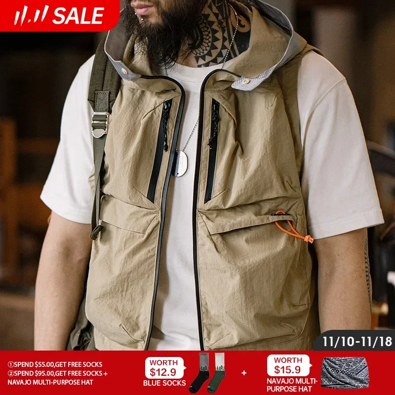 

Maden Outdoor Quick Dry Men's Vest Multi-pocket Hooded Camping Fishing Mountain Waistcoat Tactical Hunting Sleeveless Jackets