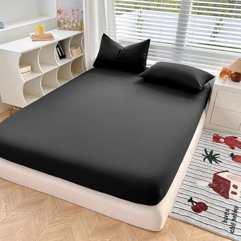 Skin-friendly and comfortable active printing and dyeing solid color abraded fitted sheet non-slip household