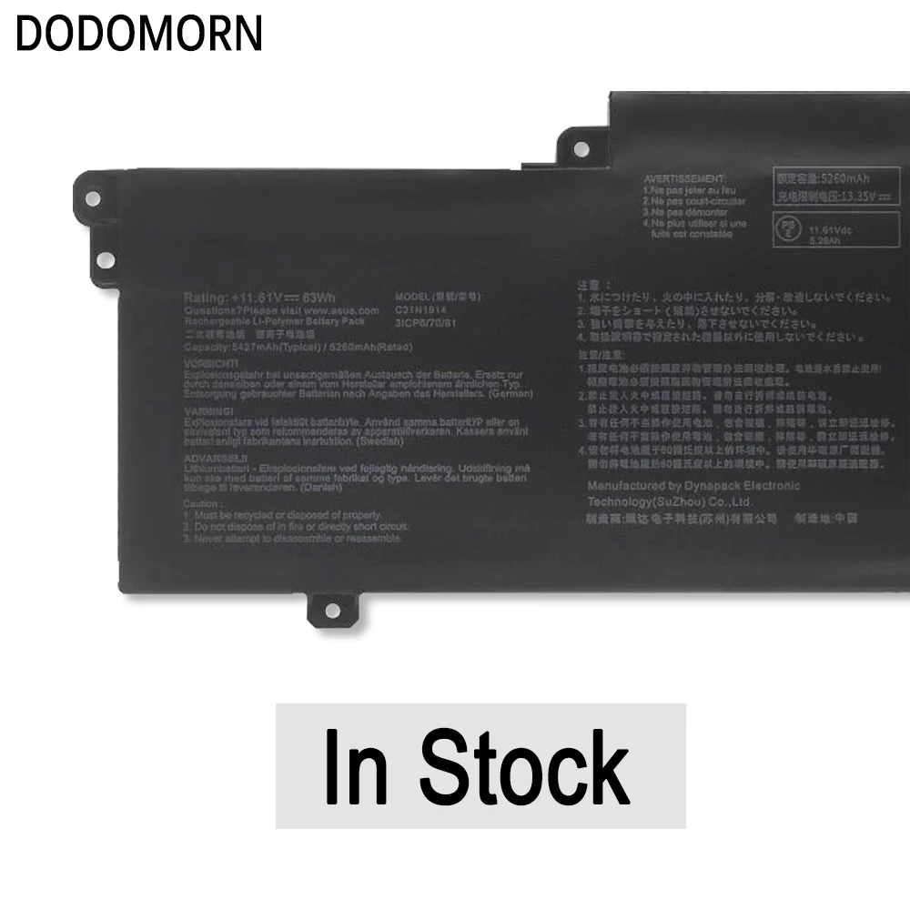 DODOMORN-bateria do portátil para Asus ZenBook 14, C31N1941, UX435EA, UX435EG, UM425QA, UM425UAZ, ultraleve, UX435EAL, 13 UX425UG, 63Wh