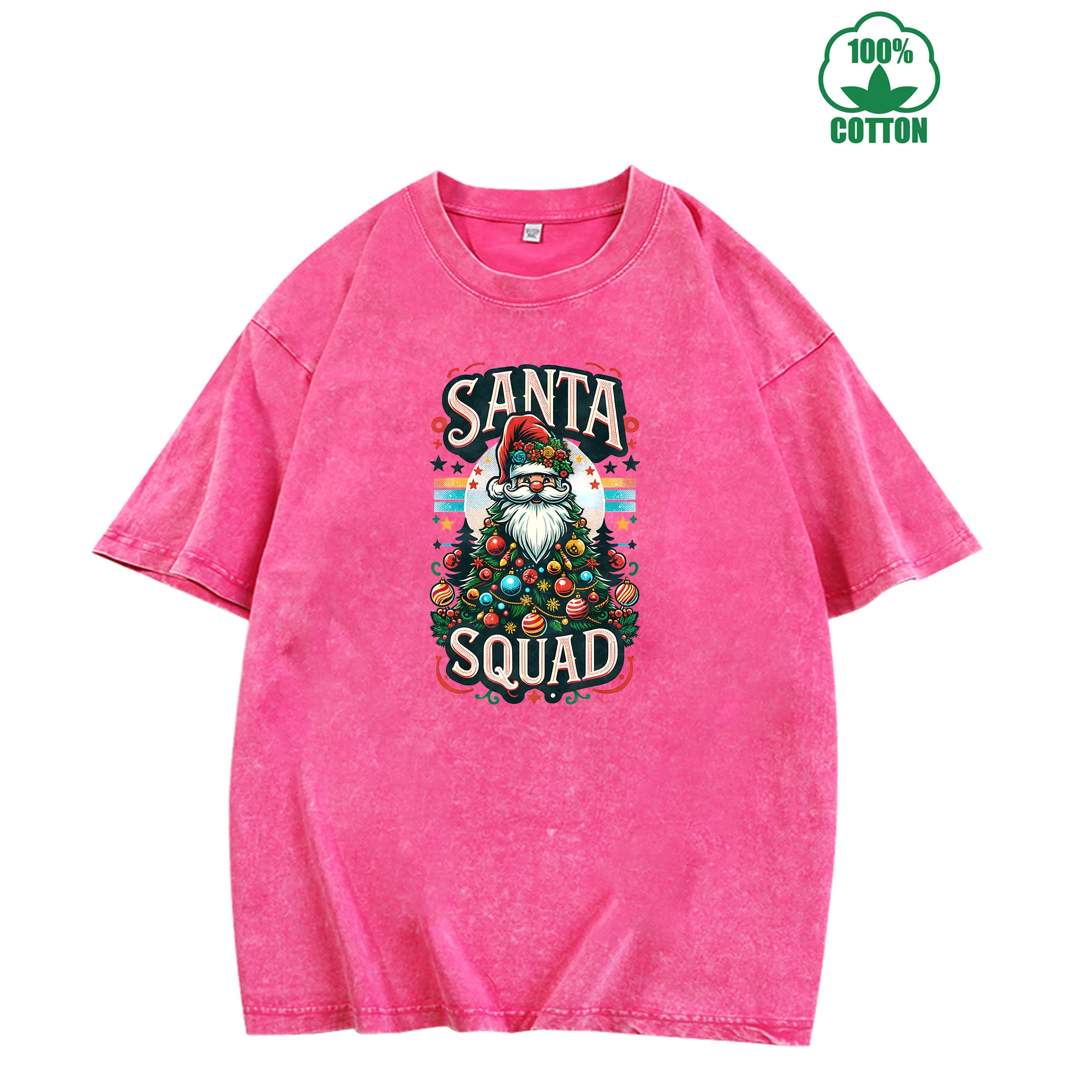 

Santa Squad Graphic Print Vintage Washed T-Shirt 230g 100% Cotton Unisex Comfortable Oversized Streetwear