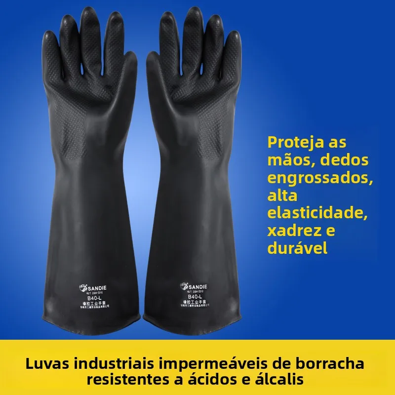 Luvas de borracha industriais SanDie, espessas, impermeáveis, antiderrapantes, resistentes a produtos químicos, longas e gros...