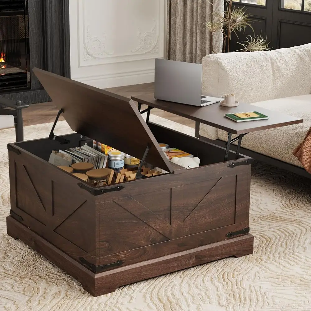 

Журнальный столик с местом для хранения, подъемный журнальный столик, квадратный центральный столик, столики для гостиной, деревянный чайный столик (коричневый орех)