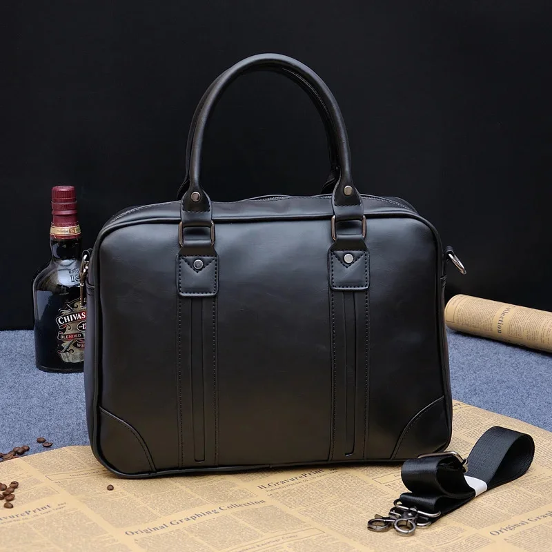 Vintage Large Capacity Briefcases Men Luxury PU Leather Handbag Document Business Male Crossbody Shoulder Office Laptop Bag