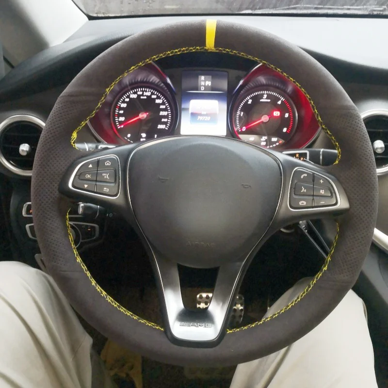

Braid Car Steering Wheel Cover Wrap Hand Sewing Anti-Slip Suede Leather For Mercedes Benz C200L E63 E300 E320 GLK GLC260 GLA
