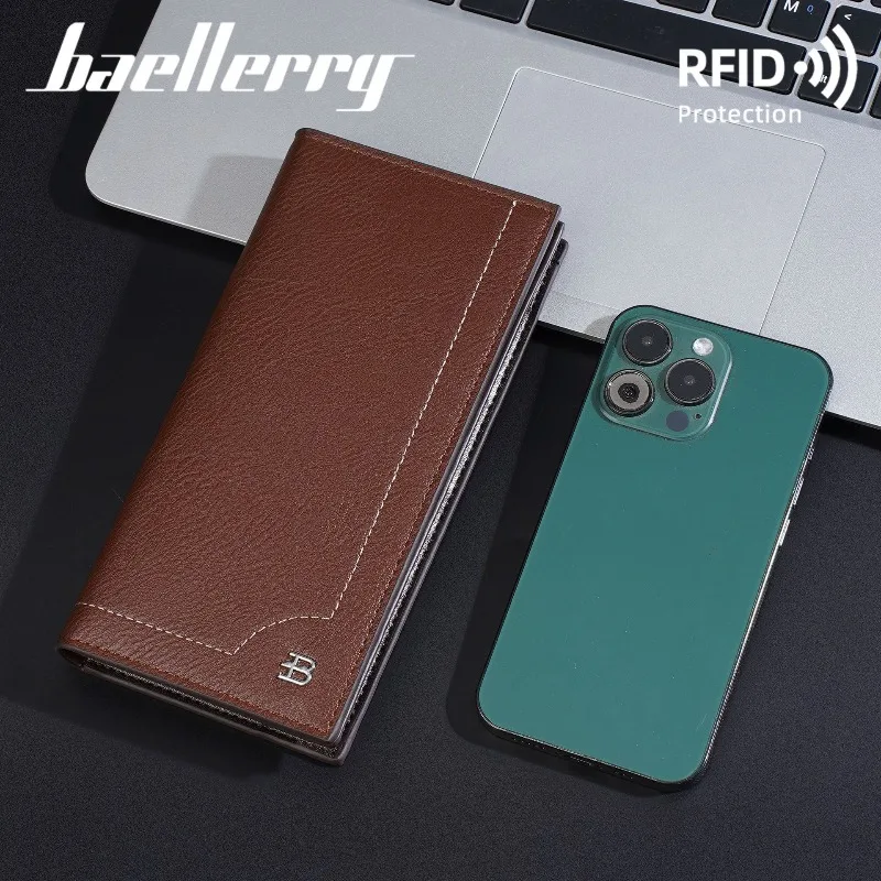 Baellerry Men's Long Wallet Retro Multi Slot Soft Leather Wallet with High-end Feel Zipper Business Wallets for Man
