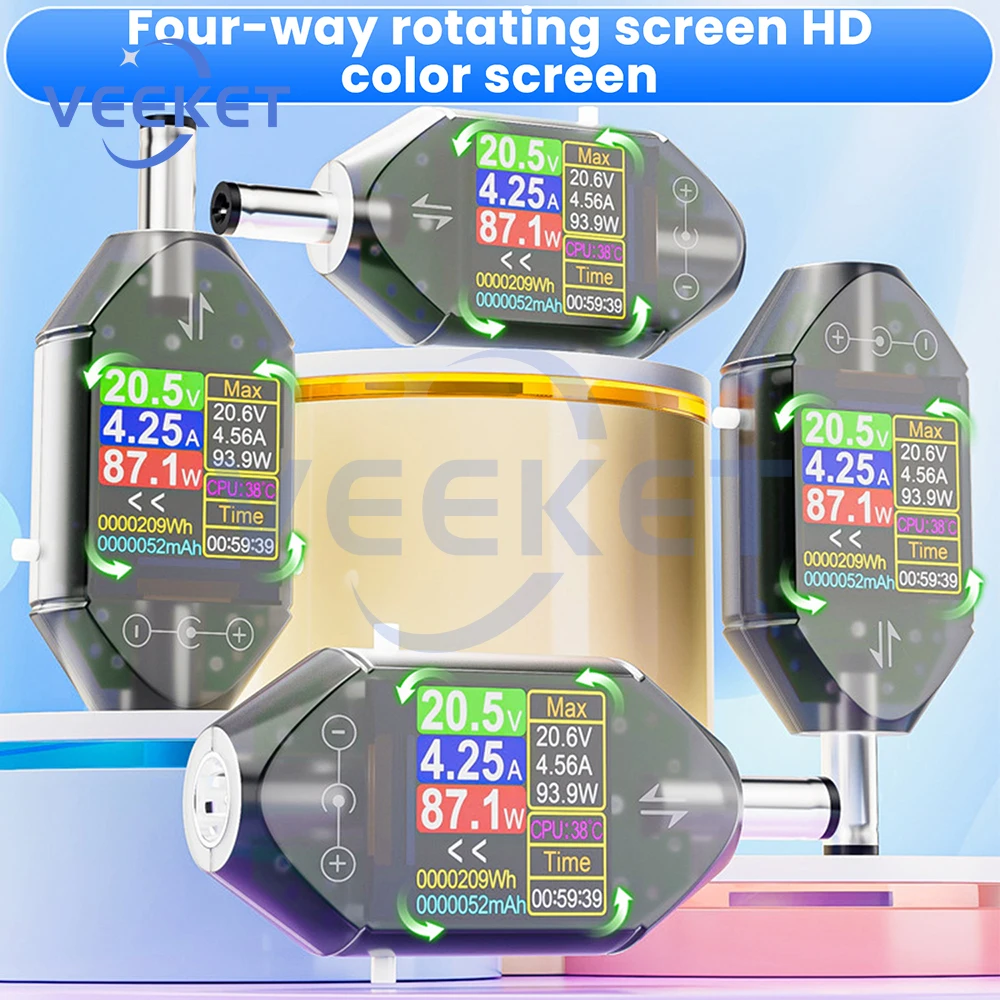 Digitaler Spannungs-/Strom-Leistungsmesser, DC 4,5–50 V, DT550, hochpräzises Amperemeter, Energiemonitor für Laptops, Elektrowerkzeuge