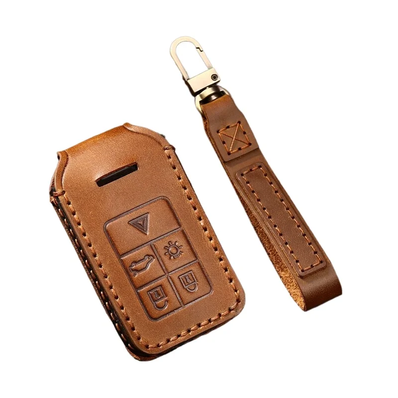 

Genuine Leather Handmade Car Key Case Cover Chain Shell Protector Fob Holder for Volvo XC60 XC90 S90 Accessories Hot Selling