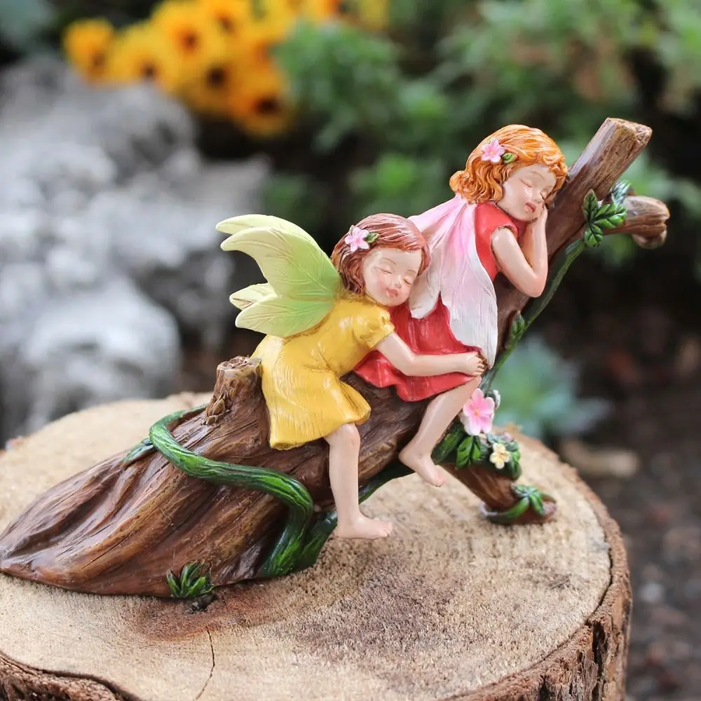 Realistic Sleeping Fairy Statue Handmade Funny Garden Fairies Figurines DIY Resin Crafts Baby Fairy Lying on Tree Sculpture