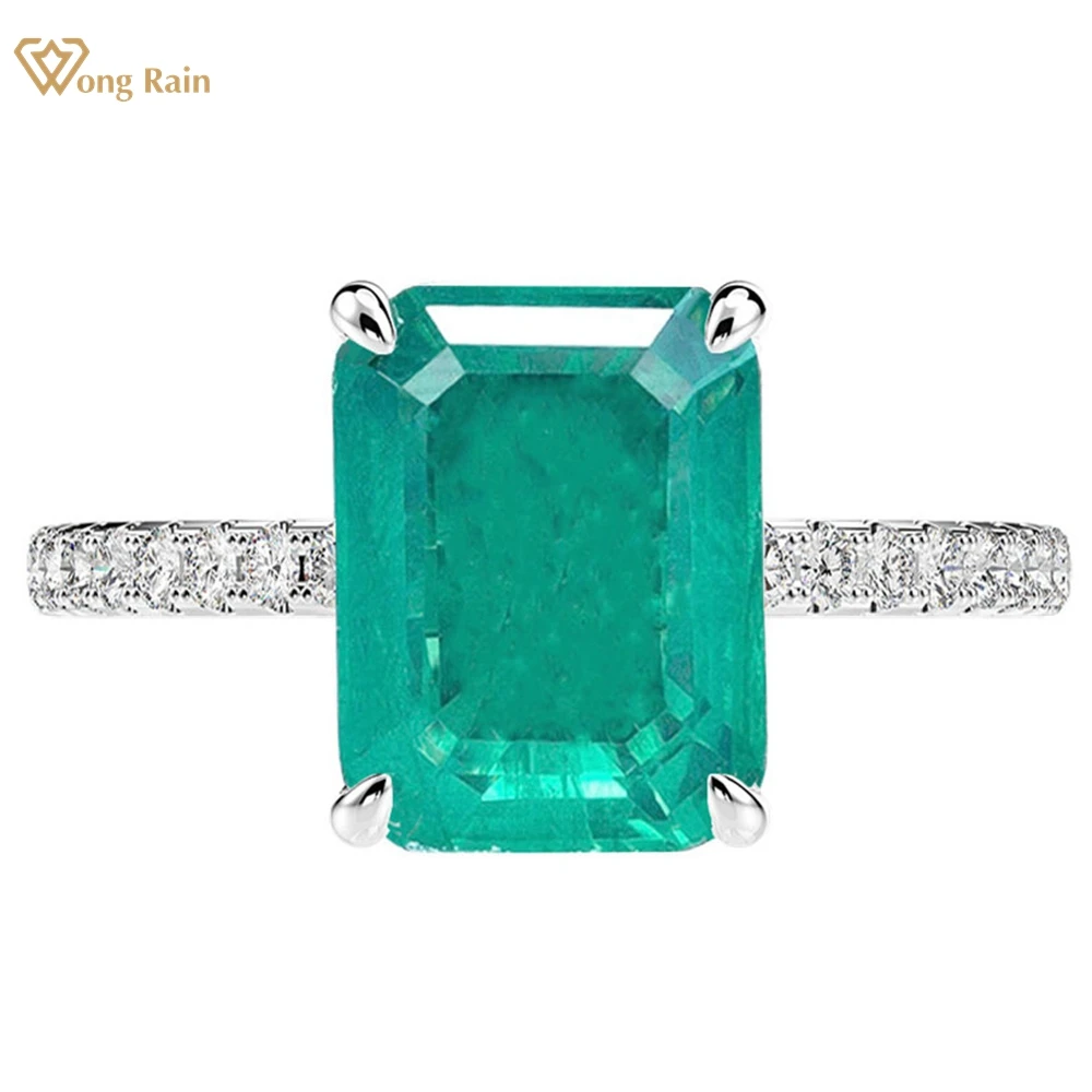 

Wong Rain Vintage 100% 925 Sterling Silver 8*10MM Emerald High Carbon Diamond Gemstone Wedding Party Fine Jewelry Ring For Women