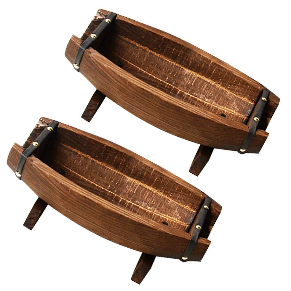 

2pcs Anticorrosive Wood Flower Pot Half Barrel Planter Outdoor Rustic Vintage Wedding Decor Brown Succulent Container