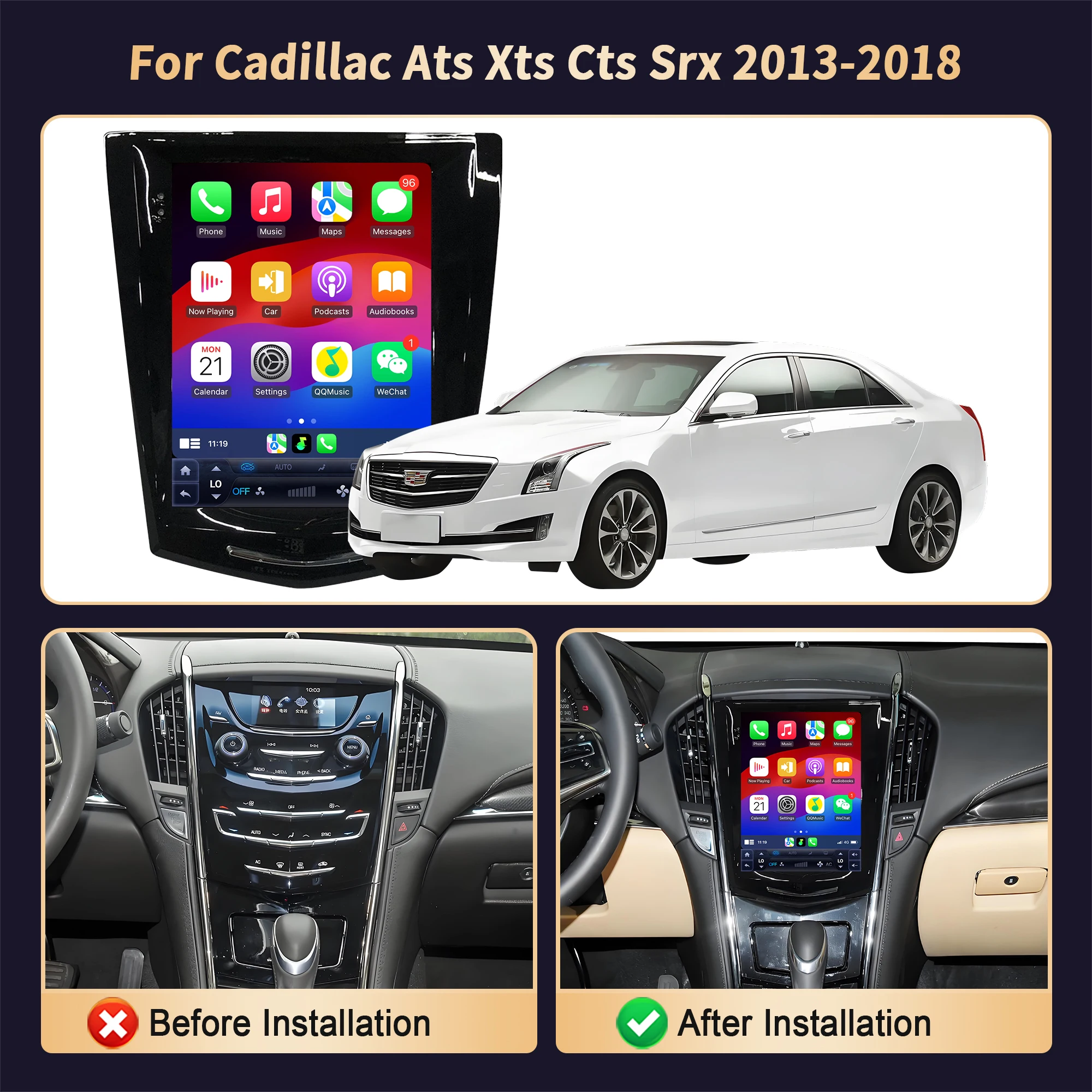9.7inch Android 14 For Cadillac Ats Xts Cts Srx 2013-2018 Car Radio Multimedia Navigation Wireless BT Carplay 2K QLED Screen