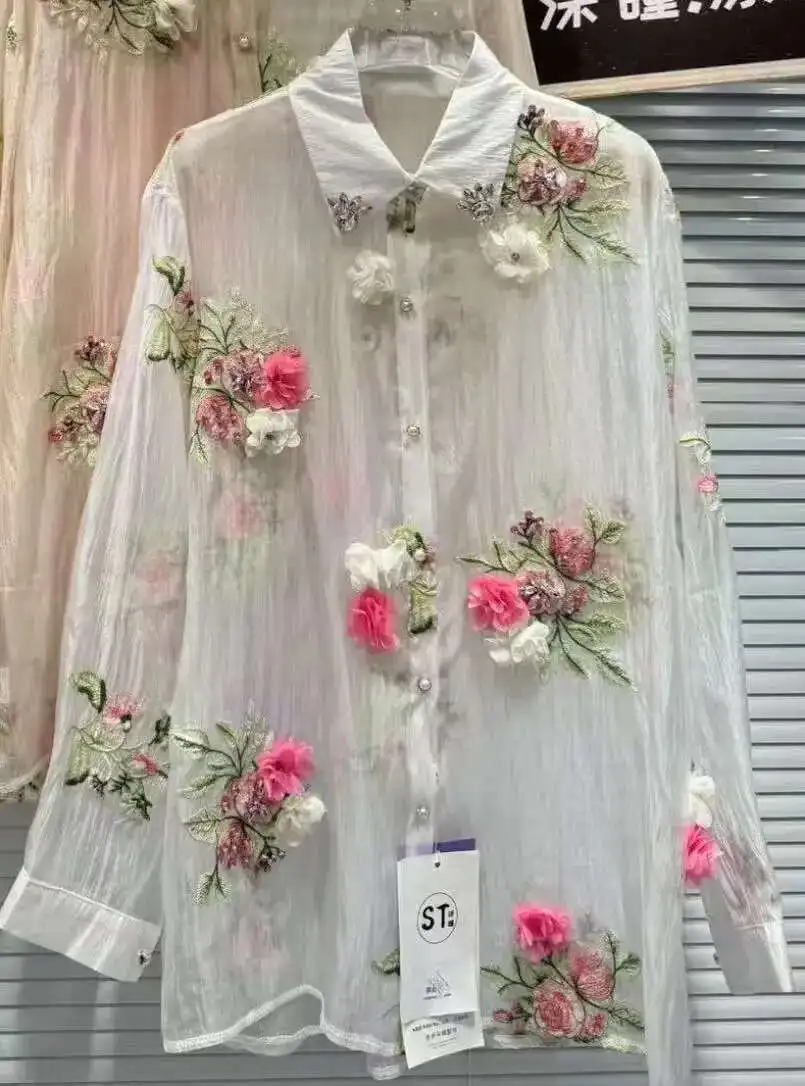 

New In 2025 Summer Wers Embroidery Shirts Blouses For Women Long Sleeve Thin Sunscreen Loose Casual Top Shirt Woman Clothes