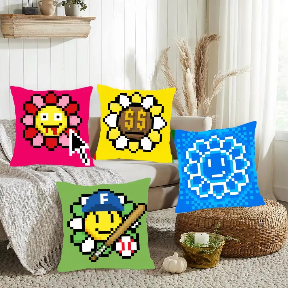 New Flowers T-Takashi Murakami Cushion Cover Luxury Soft Plush Pillowcase Double Side Cushion Cover Cozy Home Decor Unique Gifts