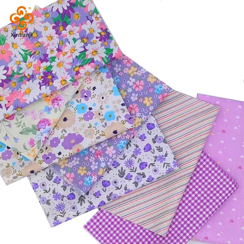 Purple Floral Patchwork Fabric Bundles Quilt  100% Cotton Sewing Fabric DIY Bedding and Needlework Materials 8PCS 25x25CM