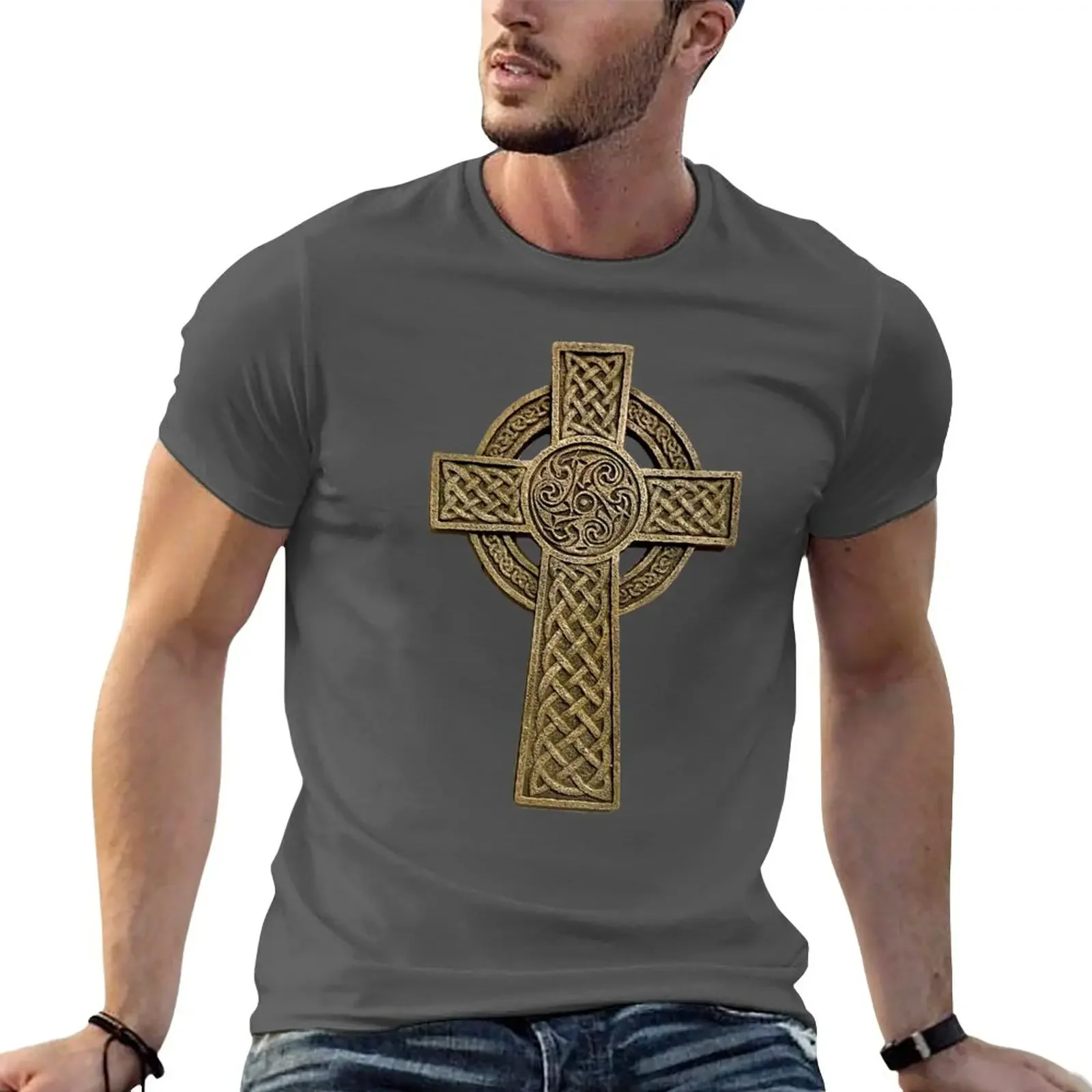 Celtic Cross in Tan T-Shirt kawaii clothes heavyweight summer tops graphic workout new in tops & tees vintage Informal Outfits