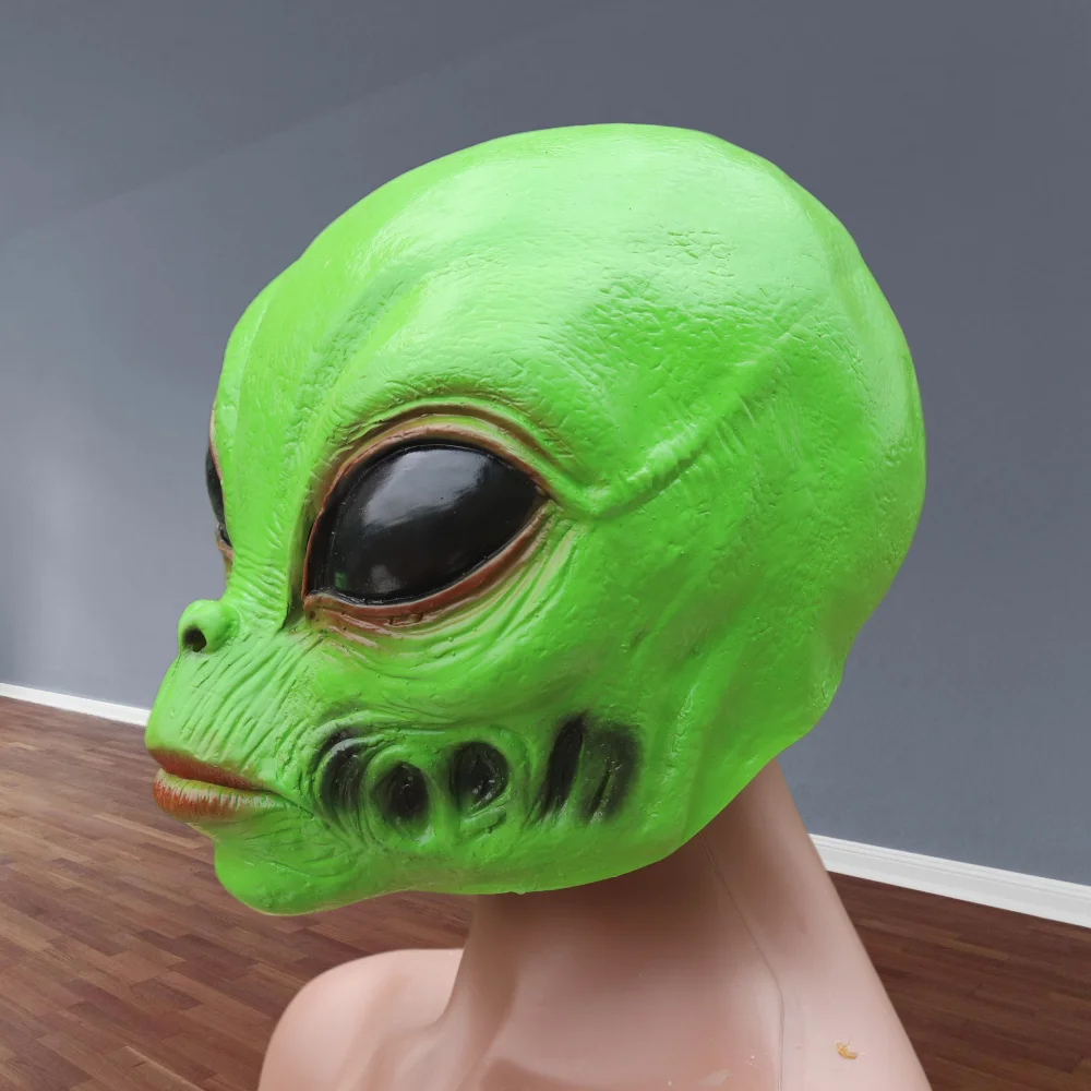 Grüne Alien-Latexmaske Realistische Großaugige UFO-Gesichtsmaske Halloween Horror Cosplay Kostüm-Requisiten für Maskenball-Partys – Detail 4