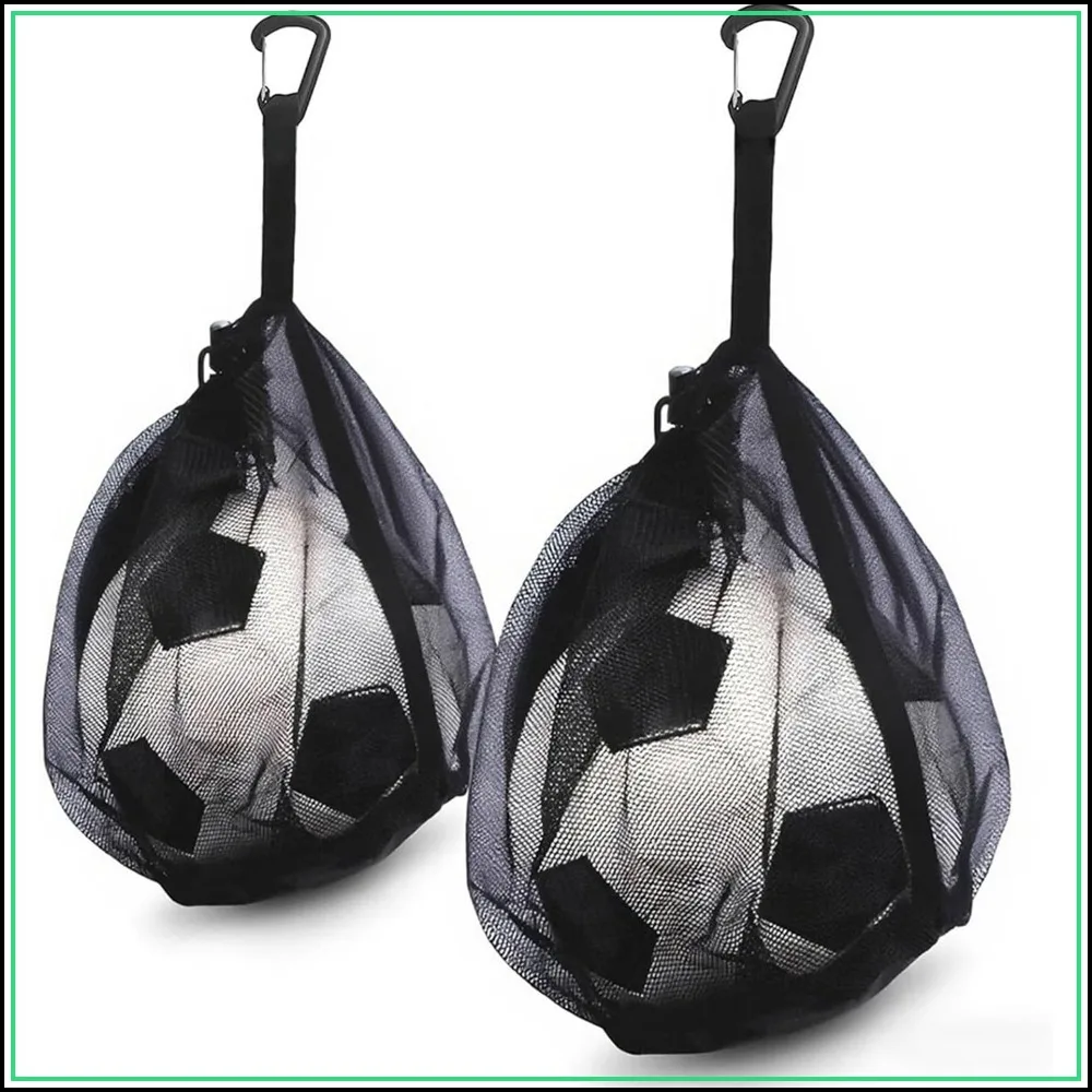 

2 Pack Mesh Ball Bag for Basketball, Soccer, Volleyball - Lightweight, Portable with Zipper Pocket & Hanging Clip, Black