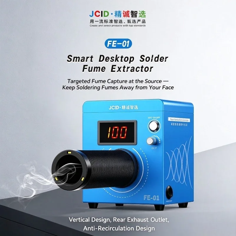 JCID FE 01 Soldering Fume Purifier Desktop Smoke Extraction Machine Bendable Hose Strong Suction for Phone PCB Welding Repair