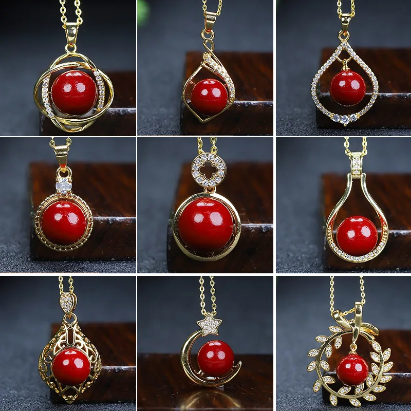 Multiple Styles Natural Red Cinnabar Inlaid Pendant Necklace S925 Silver Jewellery Fashion Gift Man Woman Luck Amulet New Charm