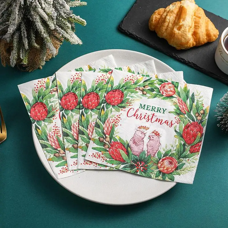 Christmas Paper Napkins 20x Merry Christmas Decorative Holiday Party Napkins Red Green Wreath Christmas Guest Napkins For Party