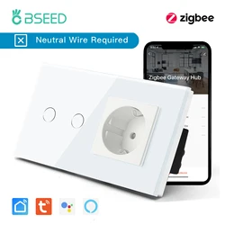 BSEED Zigbee Switch 1/2/3Gang Smart Sensor Switch Tuya Smart Life Control nessuna linea neutra con presa a muro ue senza Wifi