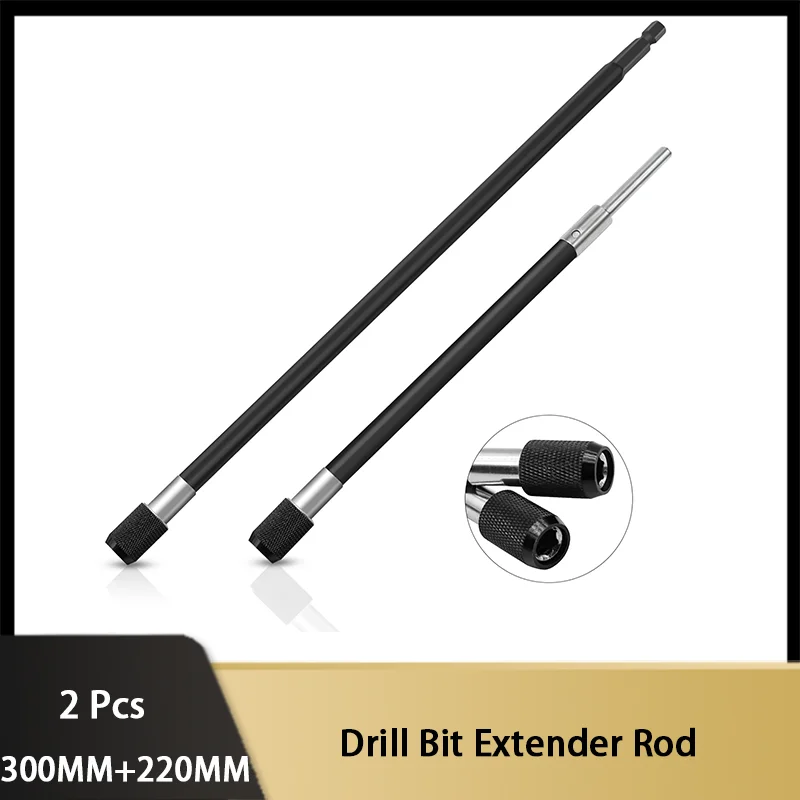 300MM+220MM 2PCS Drill Bit Extender Rod Magnetic Screwdriver Bit Holders Quick Change Extension with 1/4 Inch Hex Shank