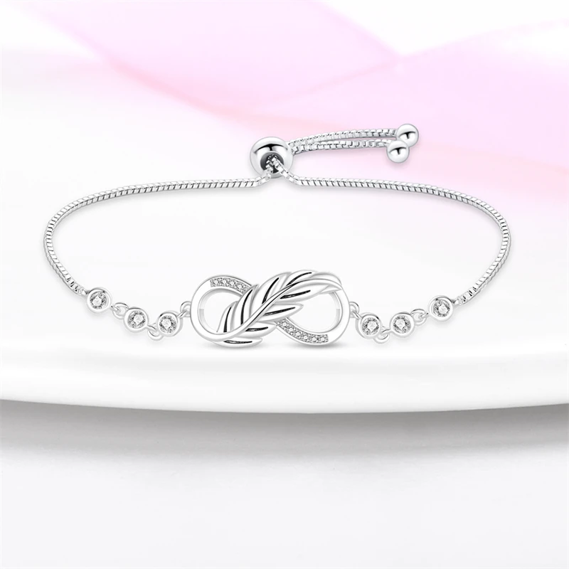 925 Silver Color Sakura Sunflower Butterfly Pendant Bracelet Sparkling Lucky Infinite Symbol For Womens Fine Wedding Jewelry