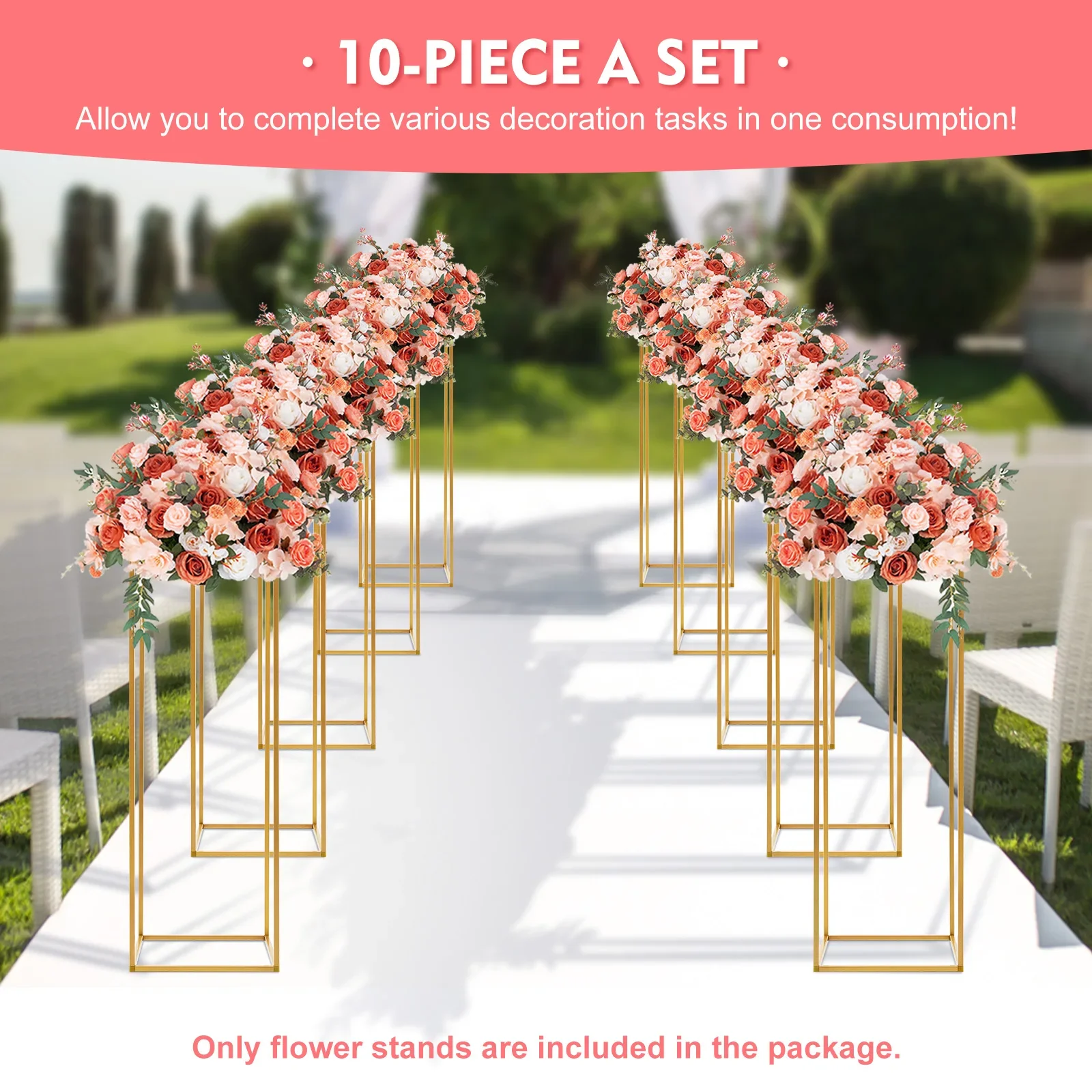 

10 Piece Elegant Gold Metal Flower Stand Set 60cm/80cm High quality Iron Hollow for DIY Stable Base Perfect Decoration Assistant