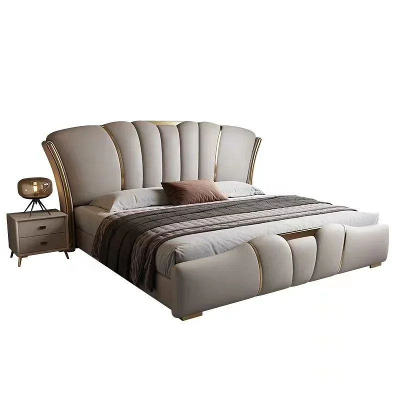 Modern Italian light luxury leather bed Master bedroom double bed minimalist high-end luxury atmosphere soft package wedding bed