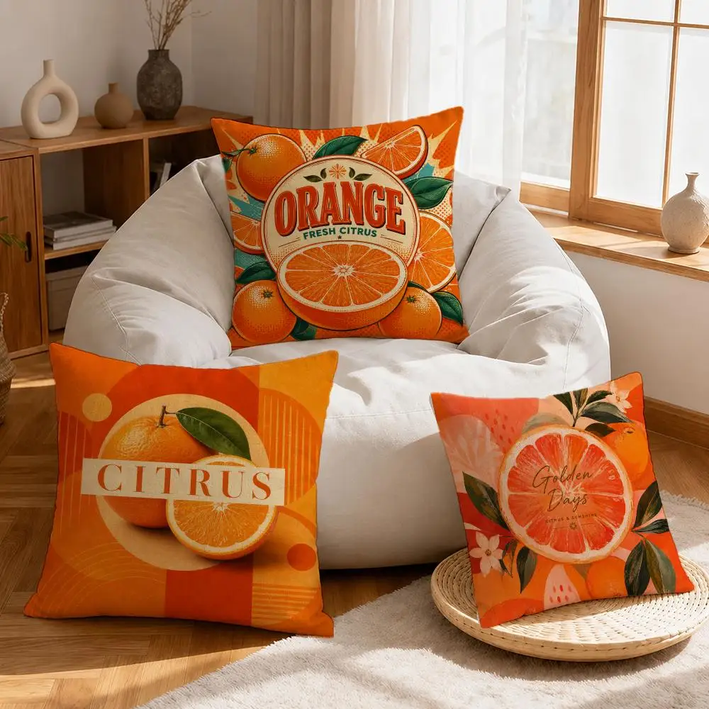Art Orange Illustration Fashion Cushion Cover Linen Anti-Mite Antibacterial Cushion Cover Invisible Zipper Sofa Decor