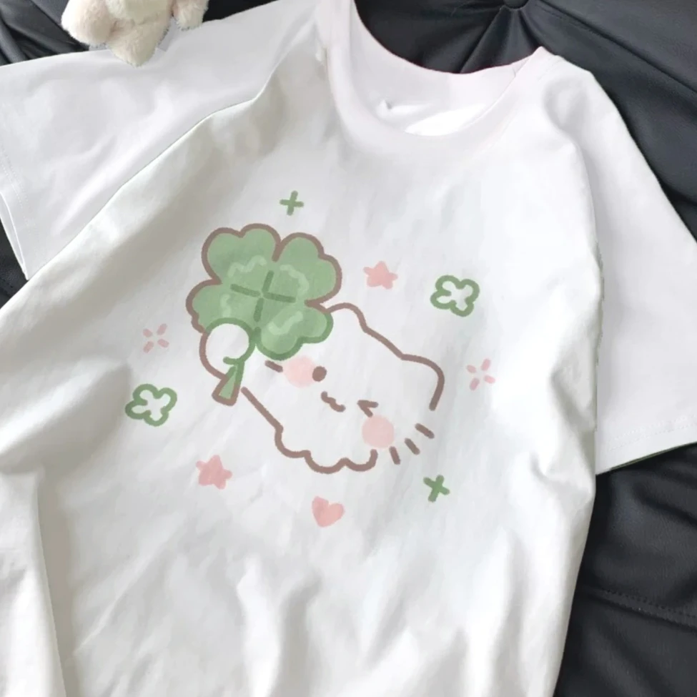 Funny Cartoon Print Y2k Aesthetic Tees Japanese Grunge Loose Contrast Color Patchwork T-shirts 2026 Summer Casual Vintage Tops