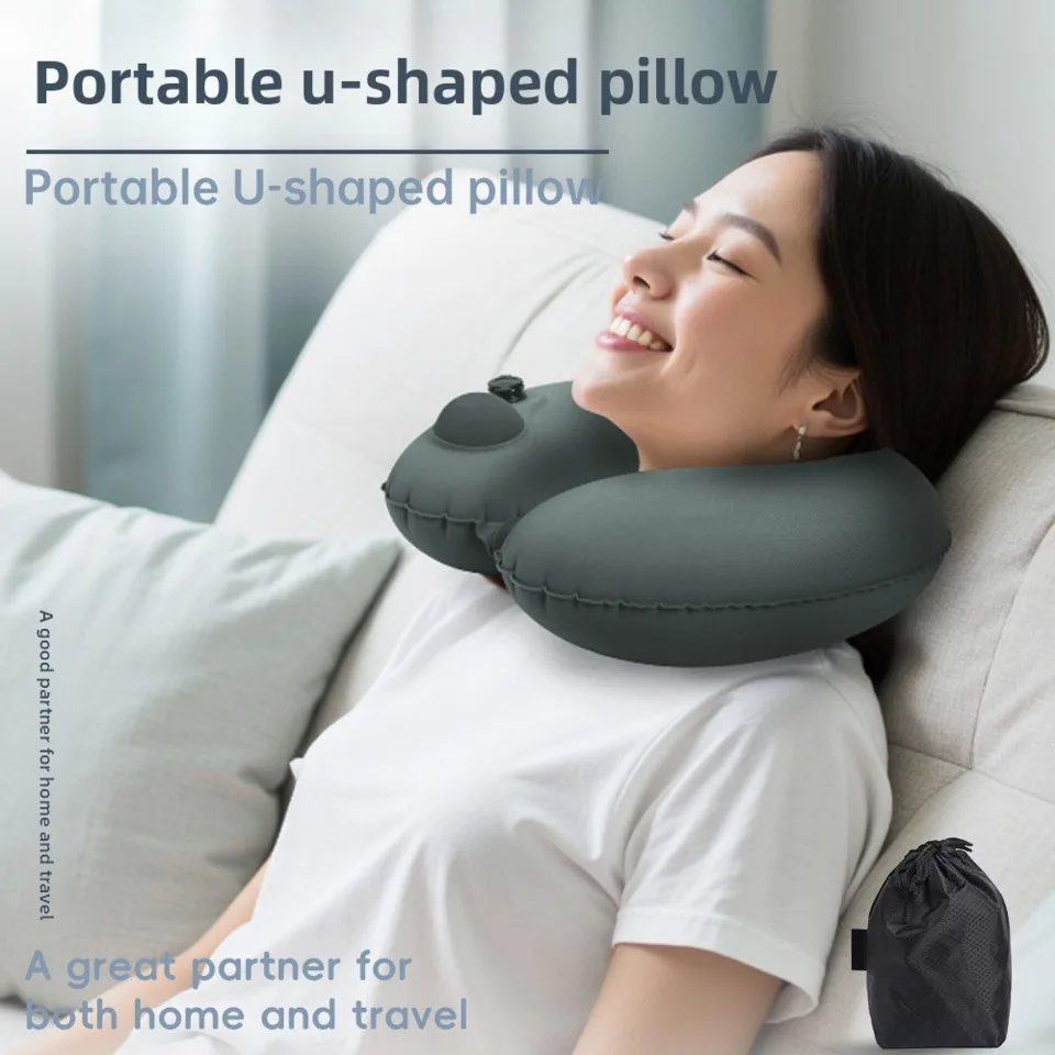 Business Travel Outdoor Portable U-shaped Inflatable Milk Silk Neck Pillow Pressure Relief For Noon Naps Home Office Use 30cm