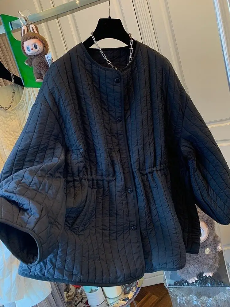 

Loose Fit Korean Japanese Style Cotton Jacket round Neck Large Size Casual Fashionable Warmth Women's Winter Outerwear