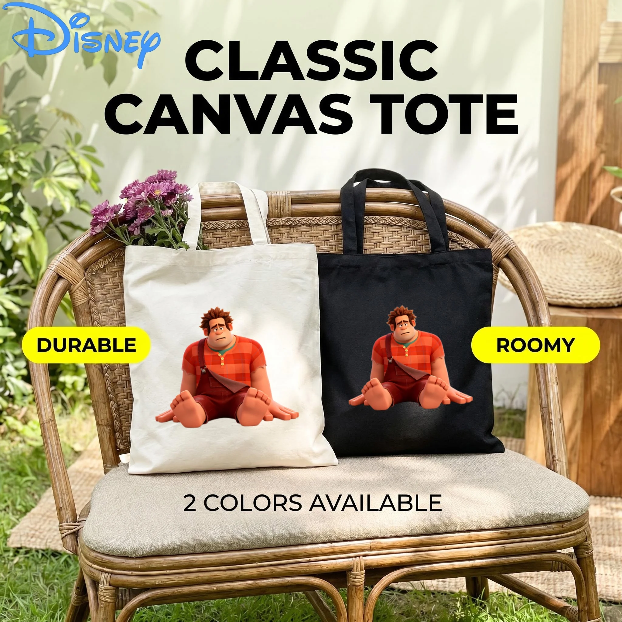 1 bolsa de lona con diseño de Disney Wreck-It Ralph Sad, bolsa de hombro ecológica