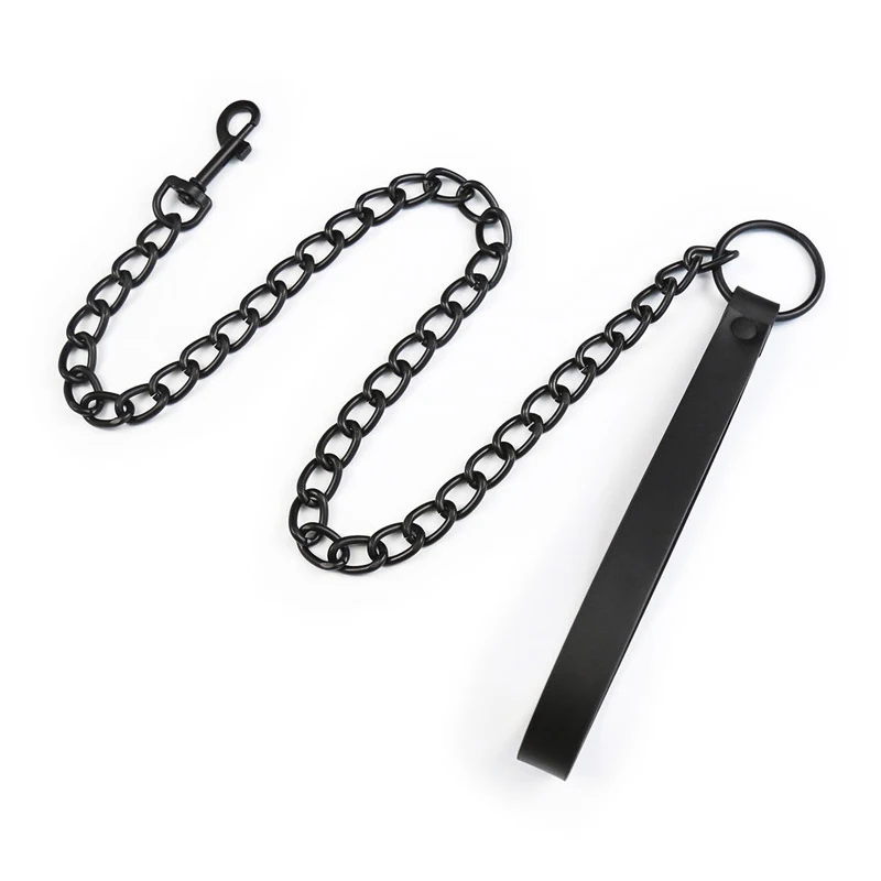 Leather Handle Chain Dog Durable Metal Chew Proof Dog Training Leash 115cm Heavy Duty Anti-bite Dog Giant Chain Leash with 6