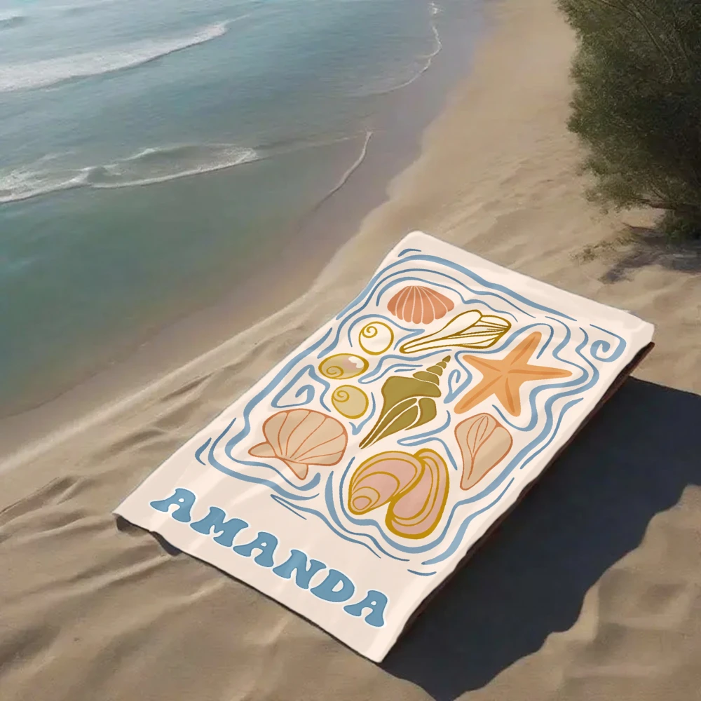 Custom Name Seashell Beach Towel 1pc Personalized Lightweight Absorbent Towel for Beach Pool Wholesale Kids Summer Essentials