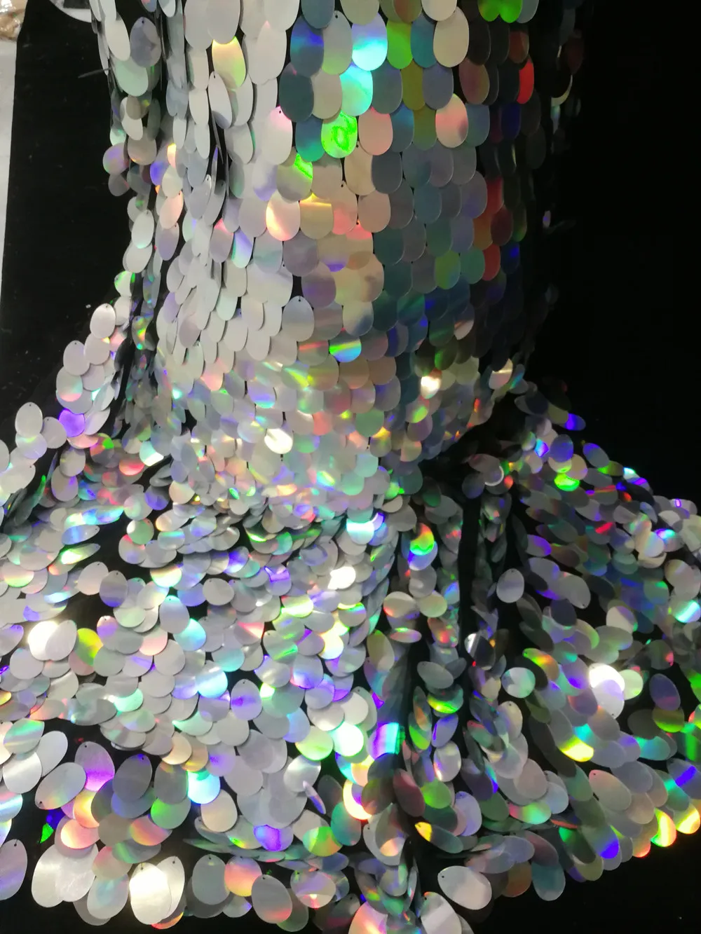 Glitter Silver Sequins Super Long Coat Male Women Stage Show Reflective Mirror Cloak Singer Leading Dance Hip Hop Punk Overcoat