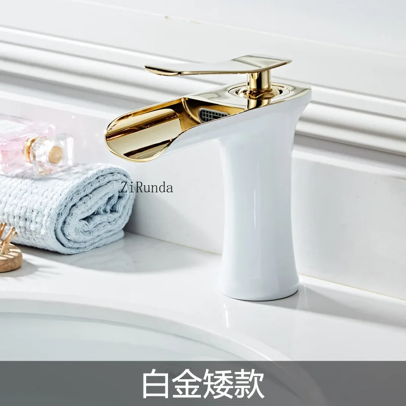 الشمال شلال جميع النحاس الساخن والبارد حوض غسيل الوجه صنبور ثقب واحد حوض غسيل الذهب الأبيض العتيقة صنبور #6